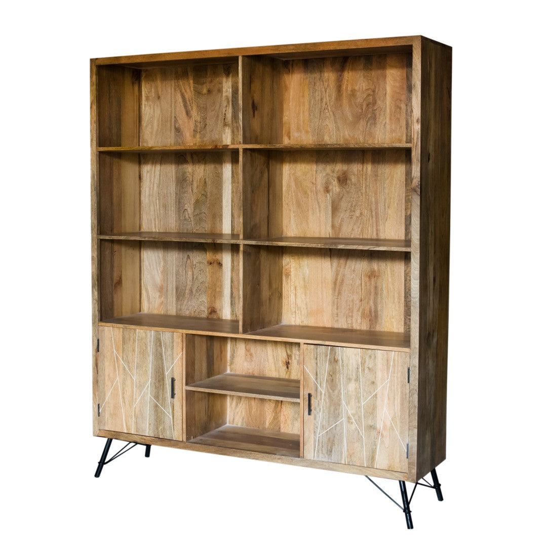 17" X 68" X 82" Natural Tones Iron Wood Large Bookshelf