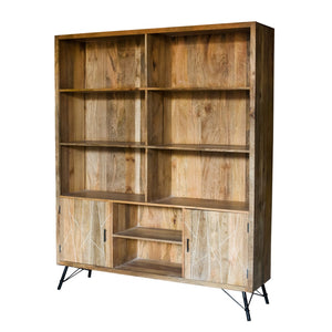 17" X 68" X 82" Natural Tones Iron Wood Large Bookshelf