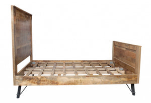 60" X 80" X 61" Natural Tones Mango Wood Queen Size Bed