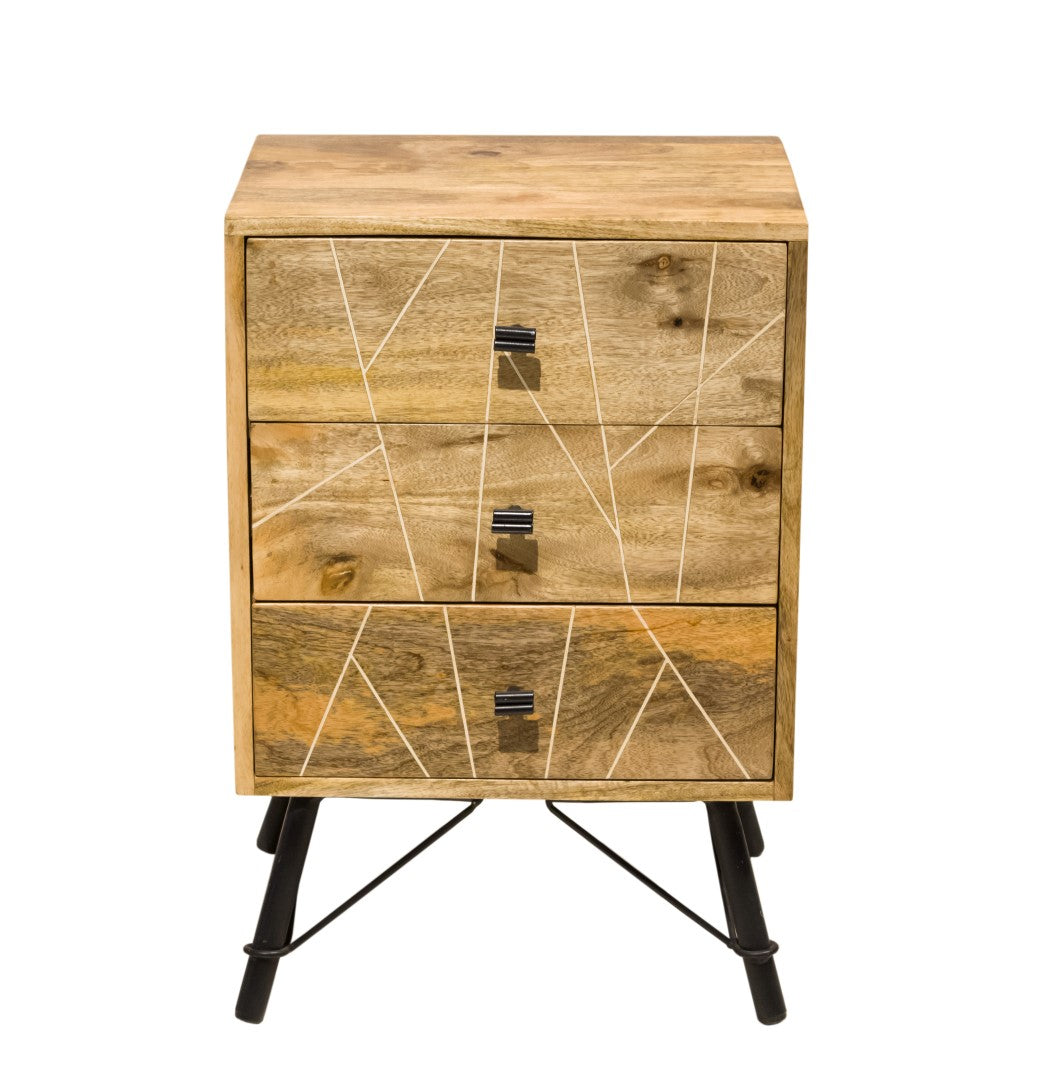 14" X 18" X 26" Natural Tones Mango Wood 3-Drawer Nightstand
