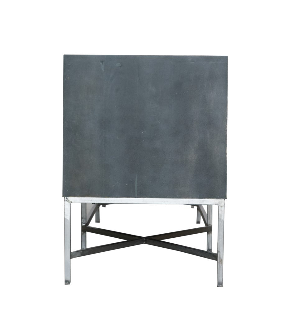 16" X 71" X 23" Metal Base Mango Wood Media Unit
