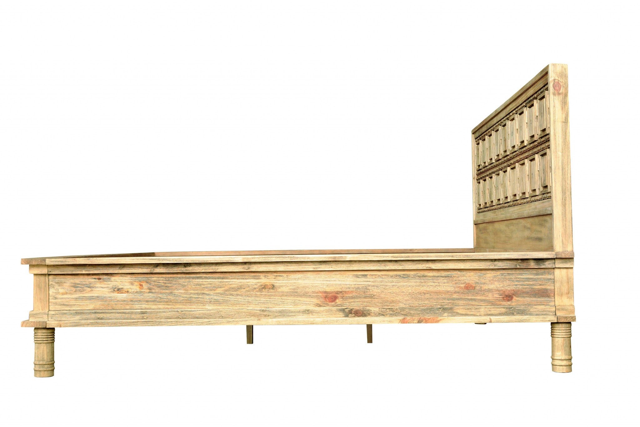 85" X 88" X 49" Natural Pine Wood King Size Bed