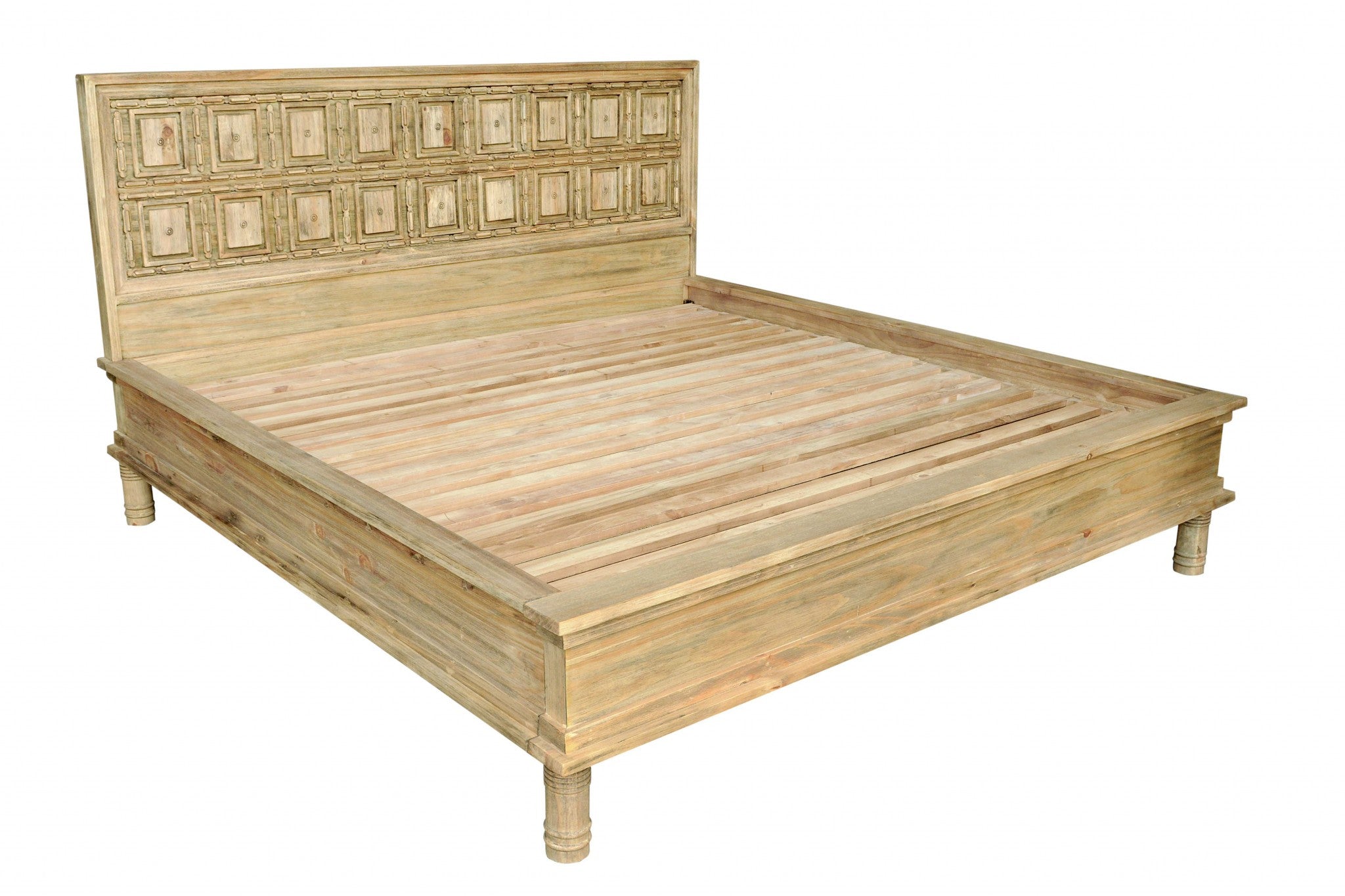 85" X 88" X 49" Natural Pine Wood King Size Bed