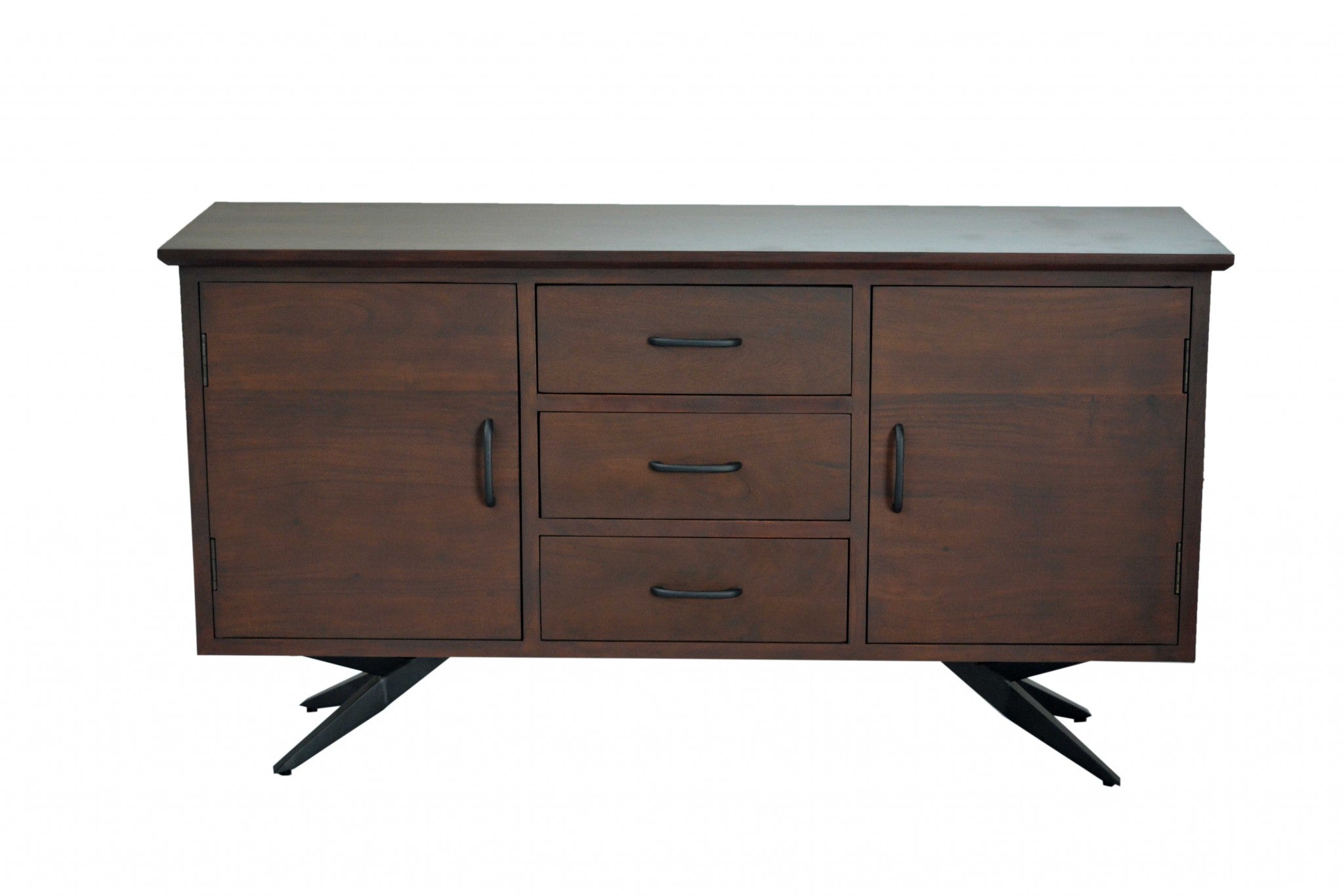 18" X 60" X 32" Brown/Black Wood Metal Buffet