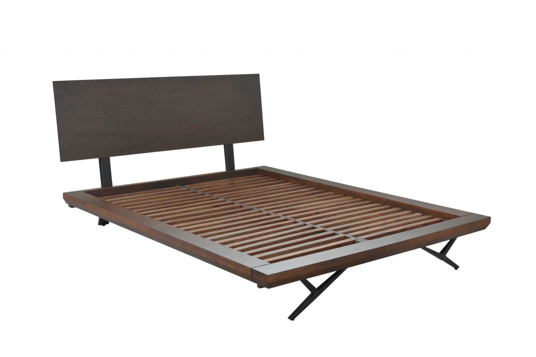 68" X 95" X 42" Brown/Black Wood Metal Queen Size Bed