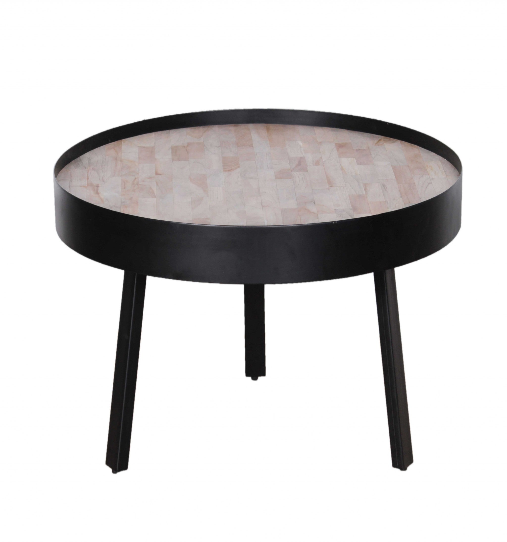 21" X 21" X 19" Multi Wood Metal Round Coffee Table Small