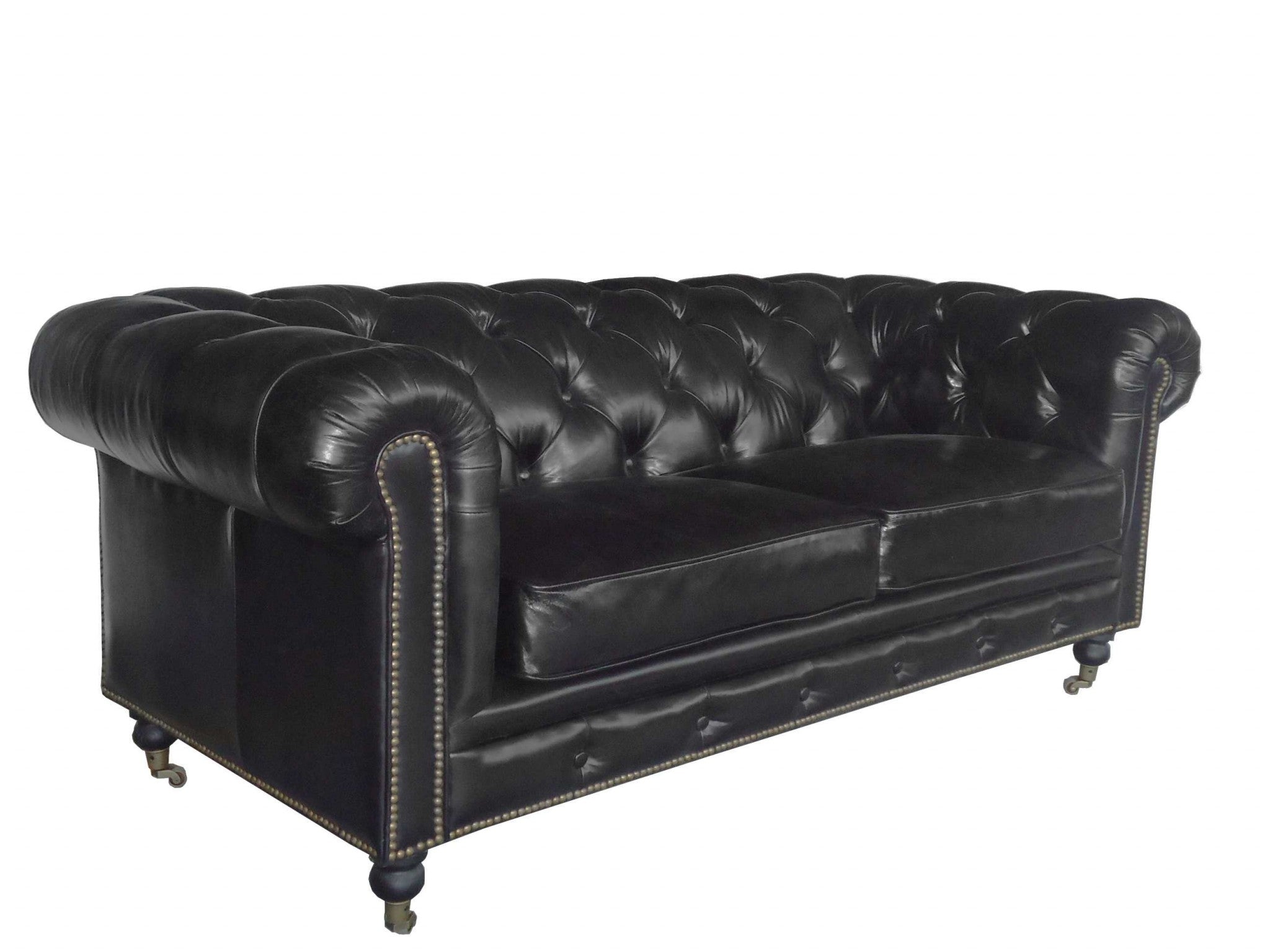 36" X 76" X 30" Black Leather Sofa 2 Places