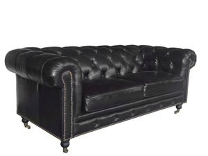 36" X 76" X 30" Black Leather Sofa 2 Places
