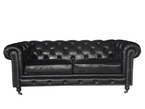 36" X 76" X 30" Black Leather Sofa 2 Places