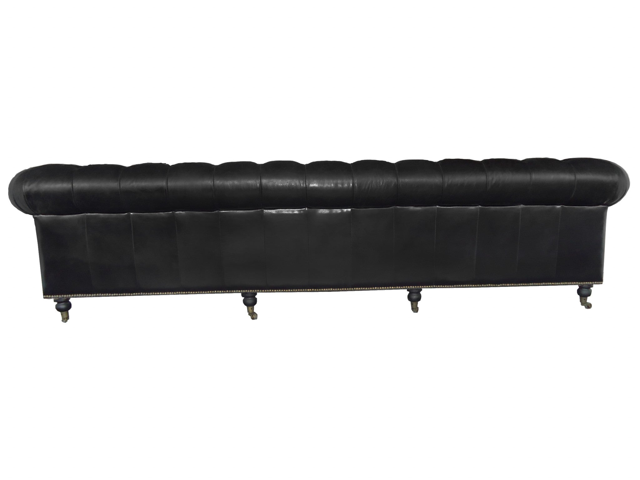 36" X 118" X 30" Black Leather Sofa 4 Places