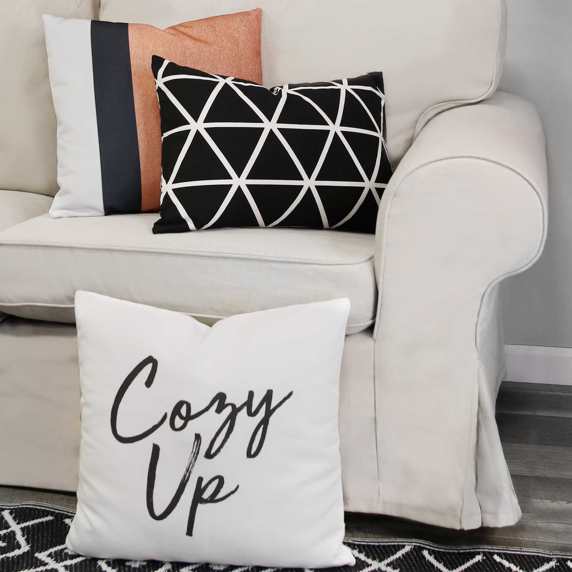 Light Coral and Black Color Block Square Pillow