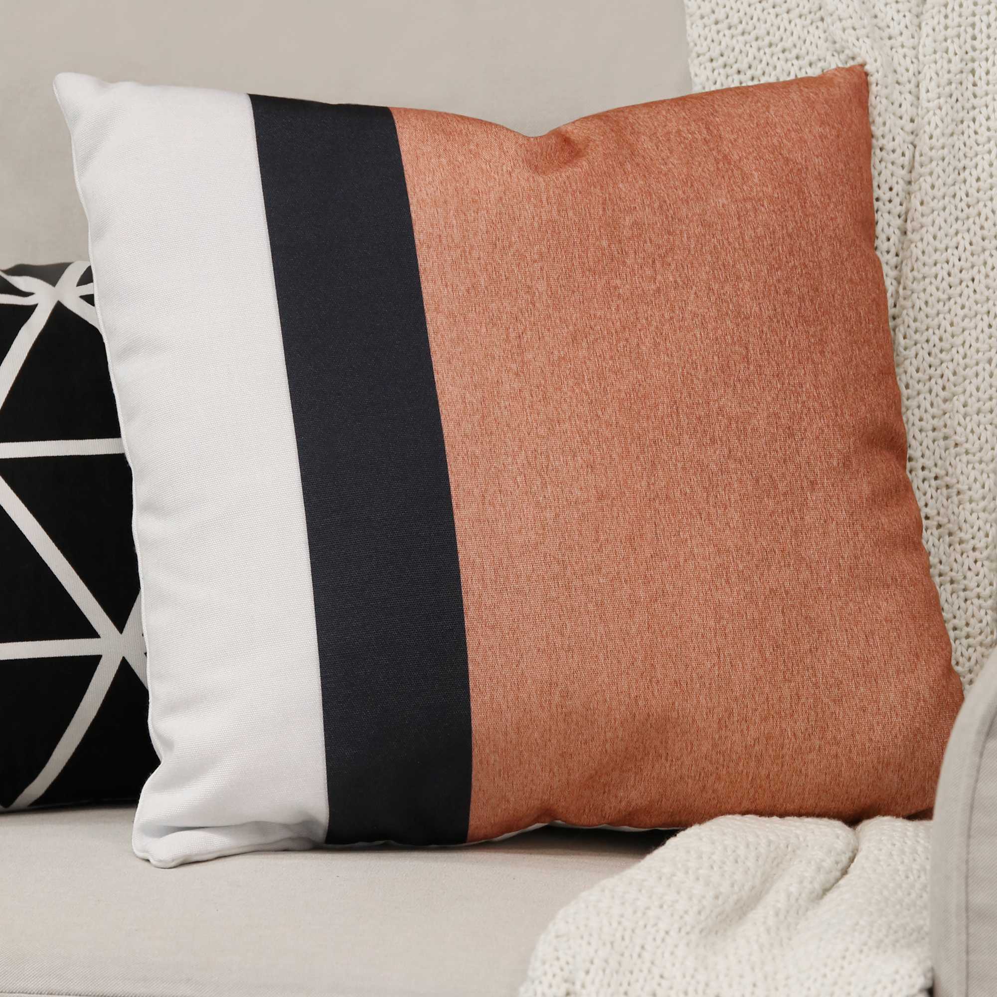 Light Coral and Black Color Block Square Pillow