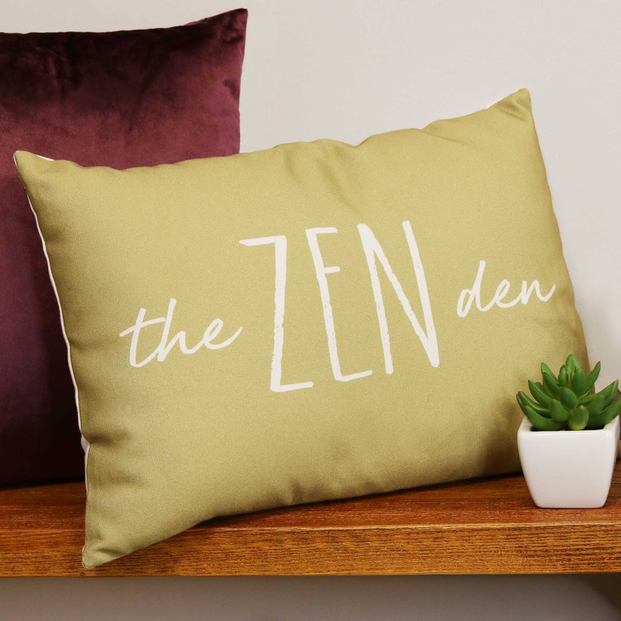 White on Olive Zen Rectangular  Lumbar Pillow