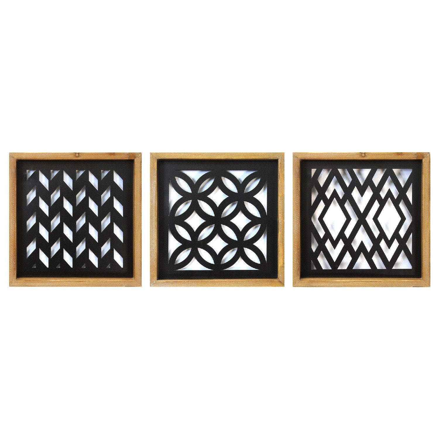 S/3 Modern Wood & Black Metal Wall Decor