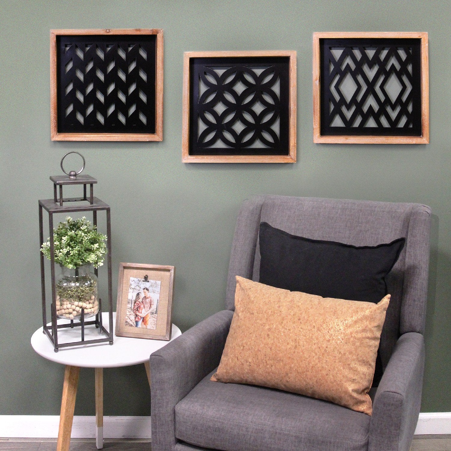 S/3 Modern Wood & Black Metal Wall Decor