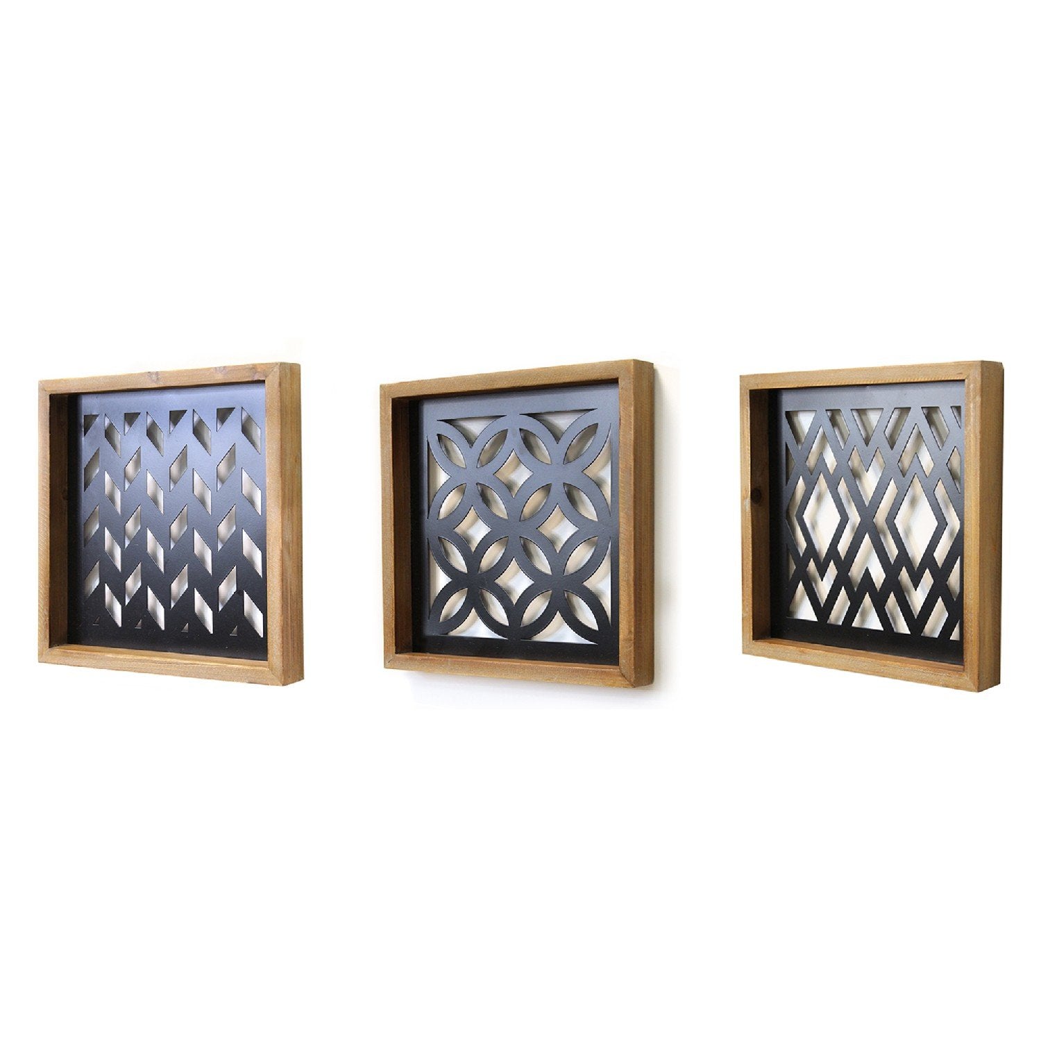 S/3 Modern Wood & Black Metal Wall Decor