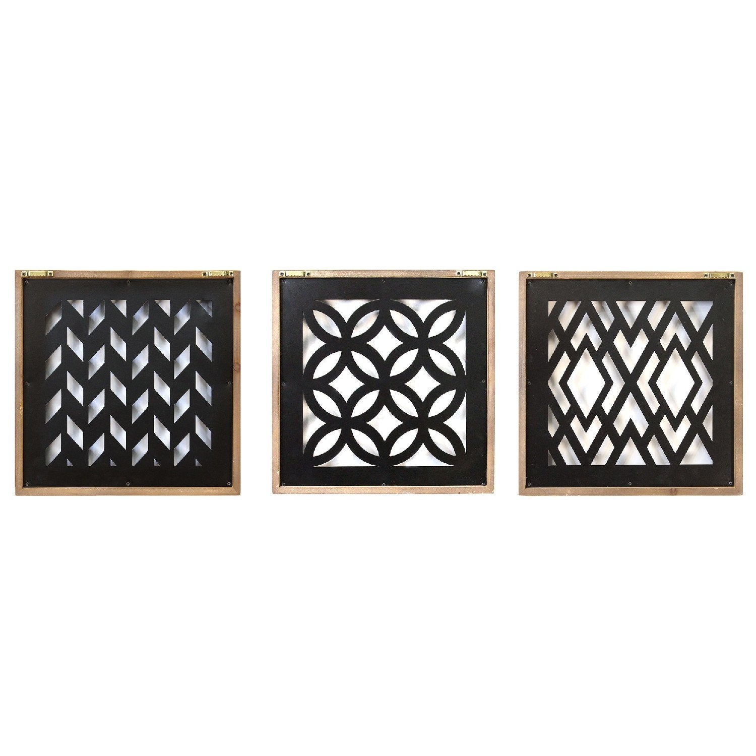S/3 Modern Wood & Black Metal Wall Decor