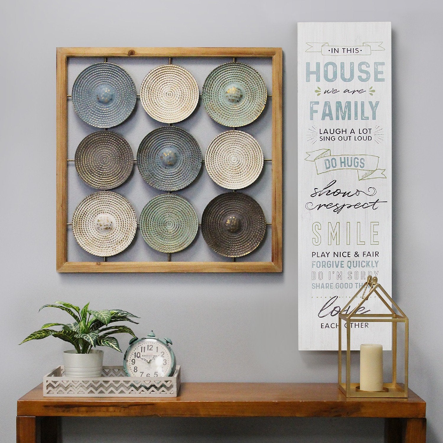 Distressed Multi-Color Metal & Wood Framed Plates
