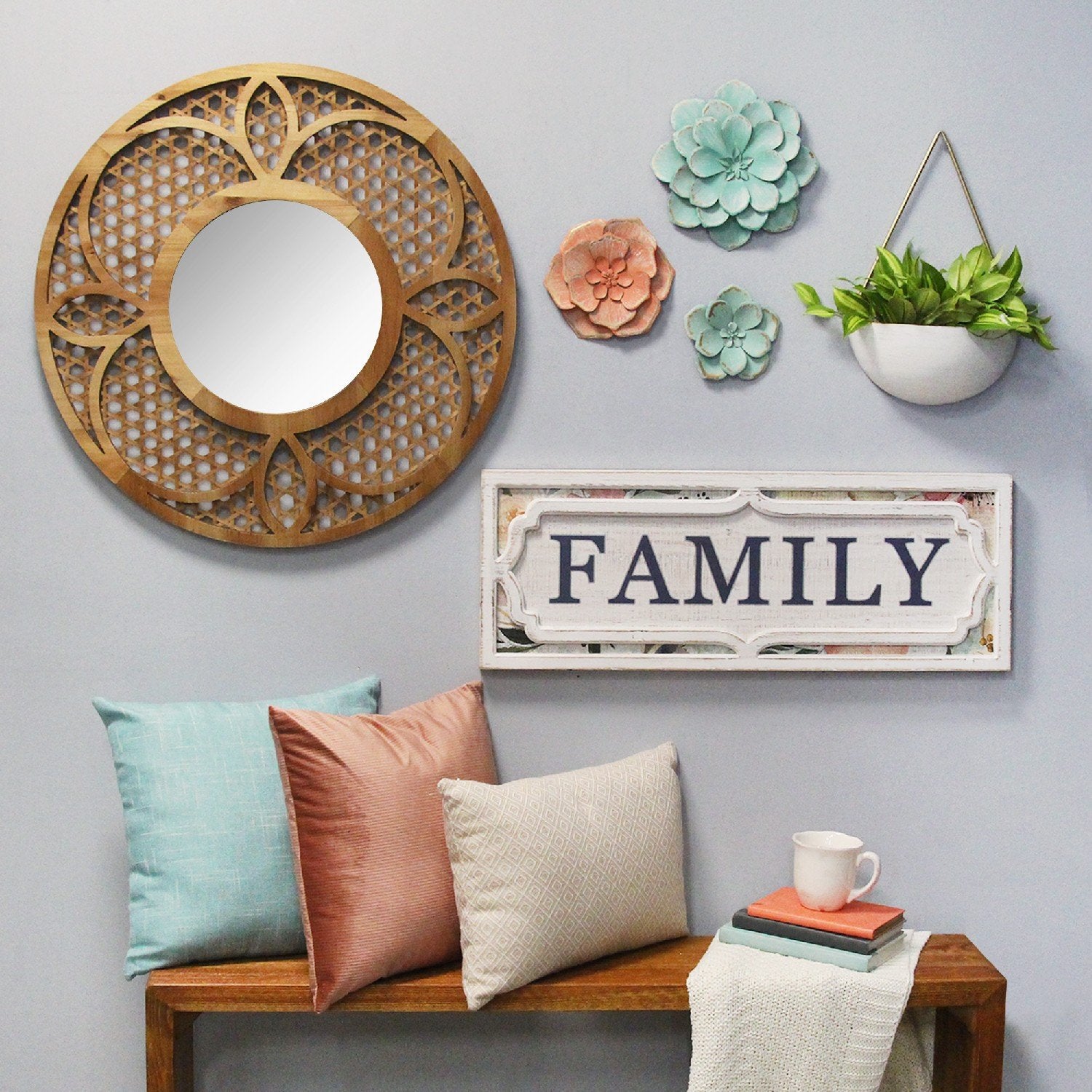 Distressed Shabby Chic Floral Family Framed Wall Art