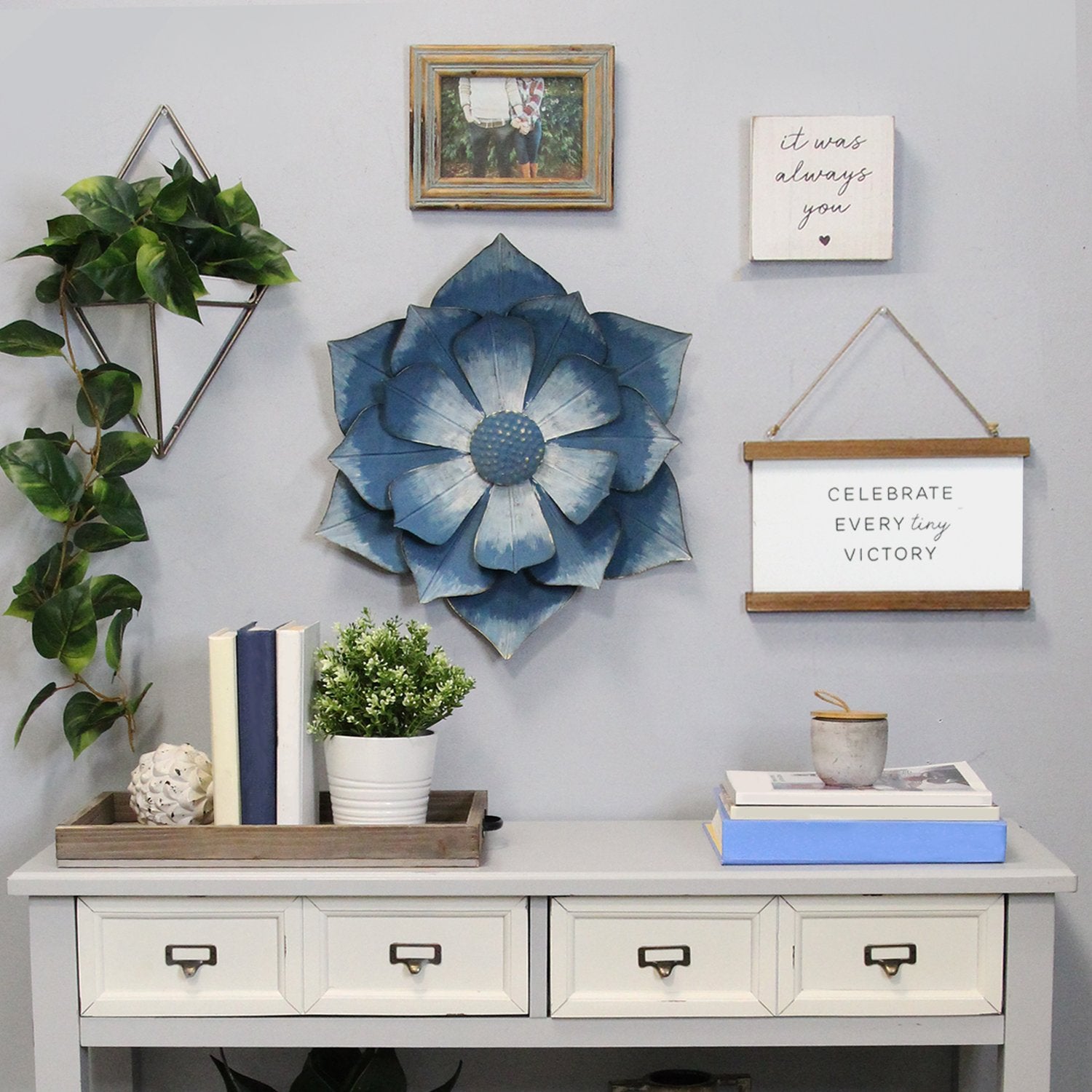 Blue & Gold Ipomoea Metal Flower