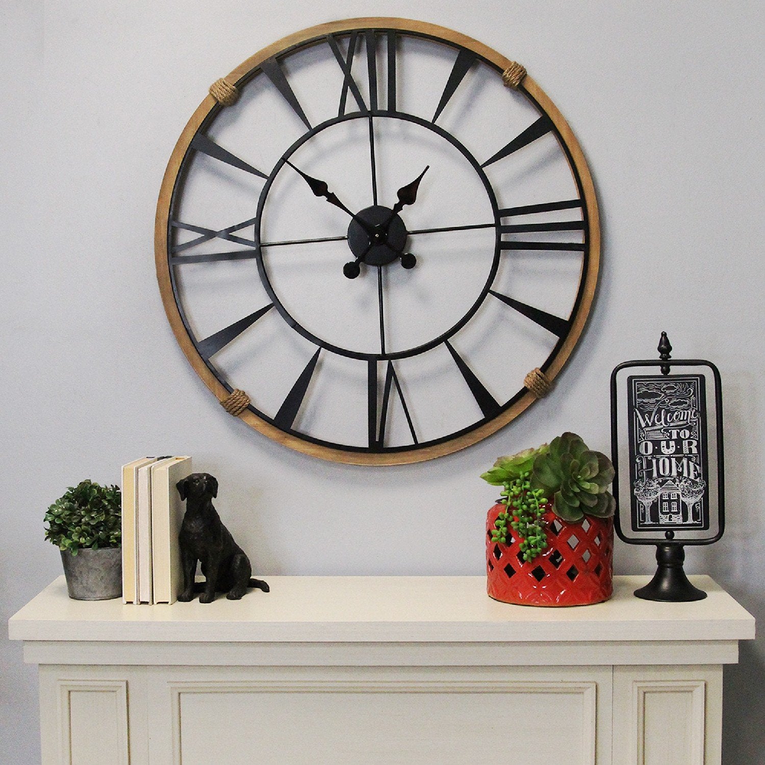 29.5" Round Metal & Wood Frame Columbus / Wall Clock