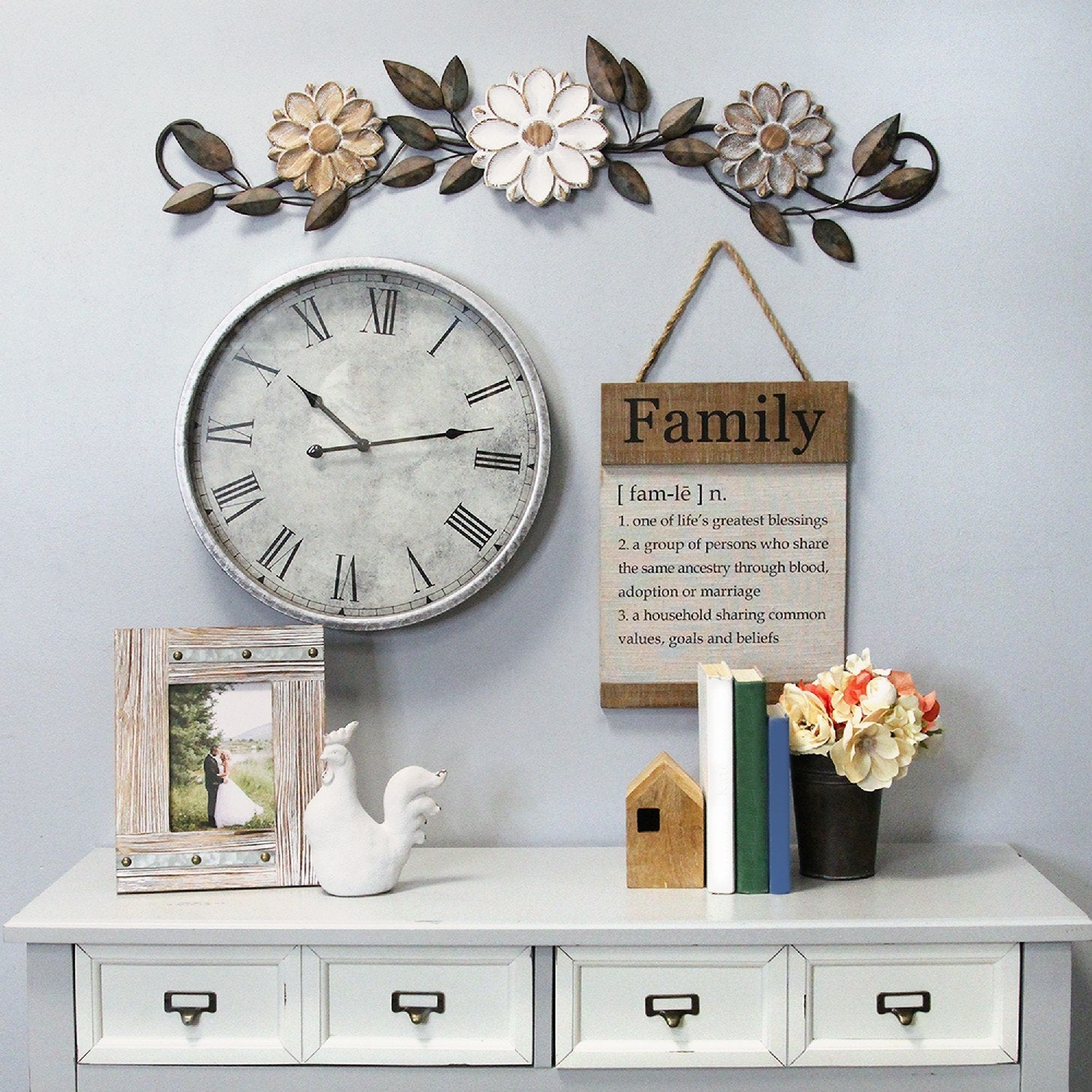 Tri-Color Wood and Metal Floral Over the Door Wall Decor