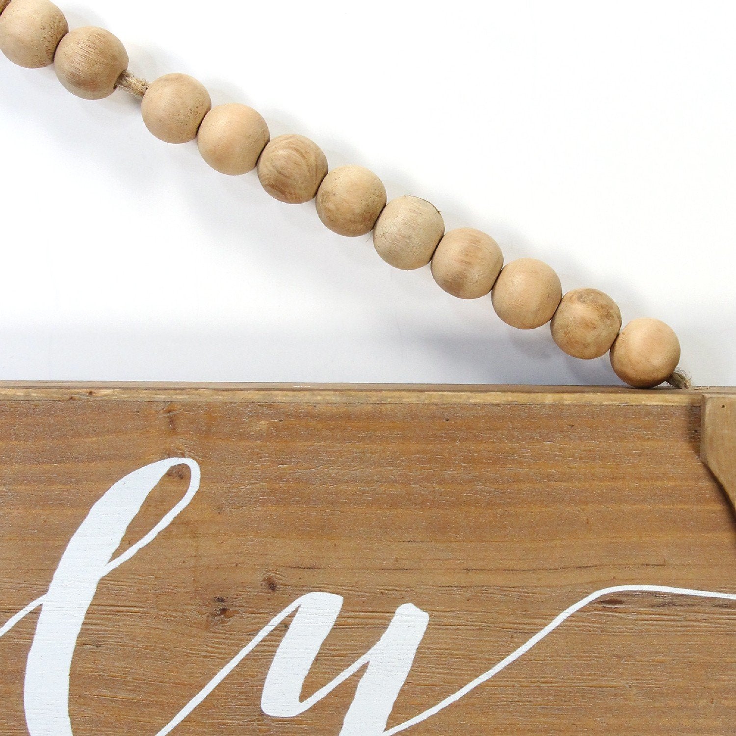 White "Family" Wood Wall Decor w/ Hanging Beads