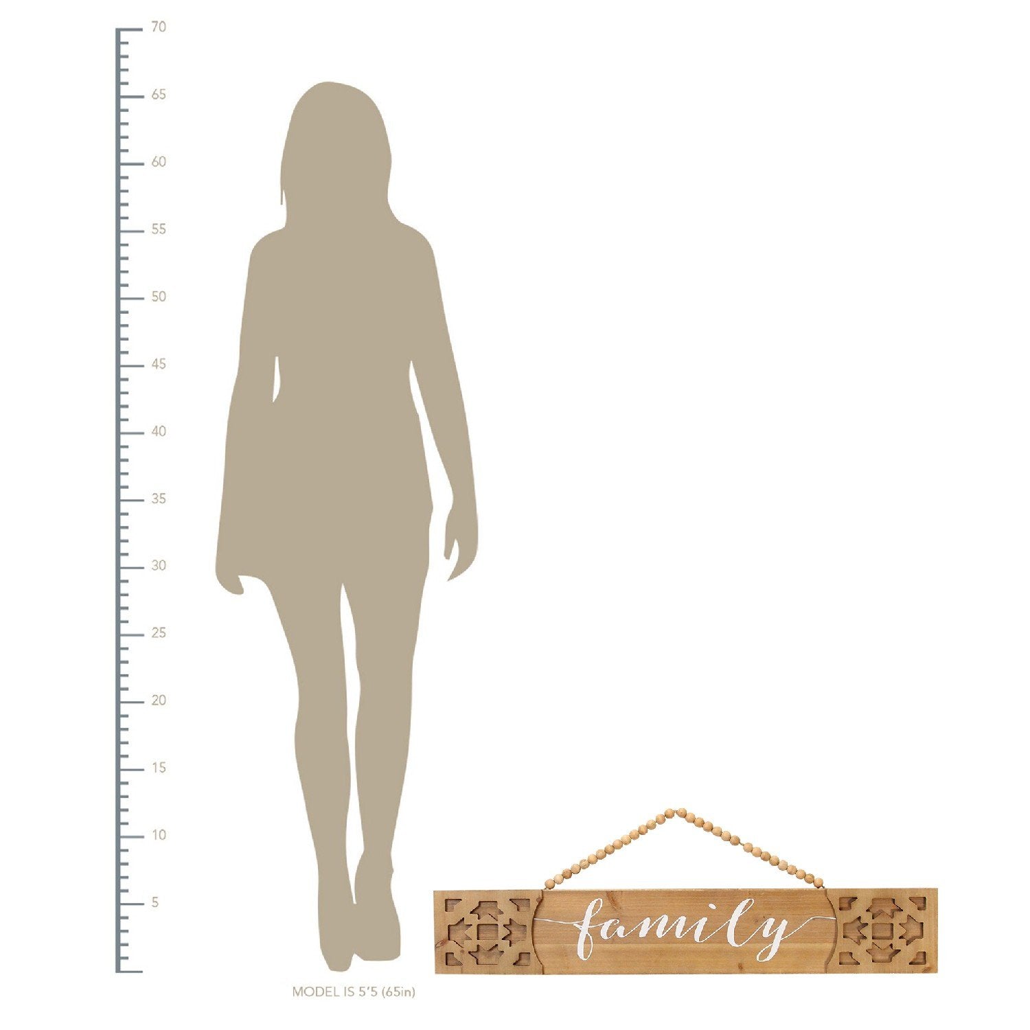 White "Family" Wood Wall Decor w/ Hanging Beads