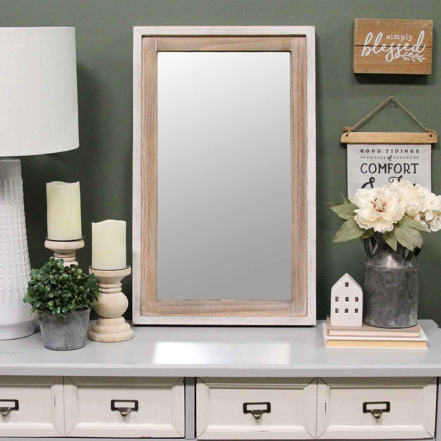 Distressed White Adeline Wood Framed Mirror