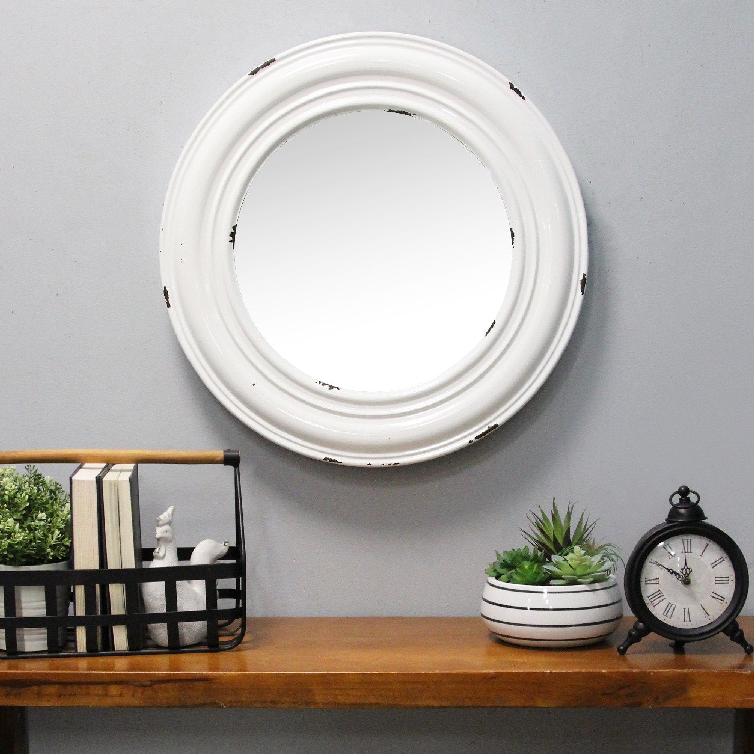 24.75" Round Priscilla Distressed Medallion Metal Mirror