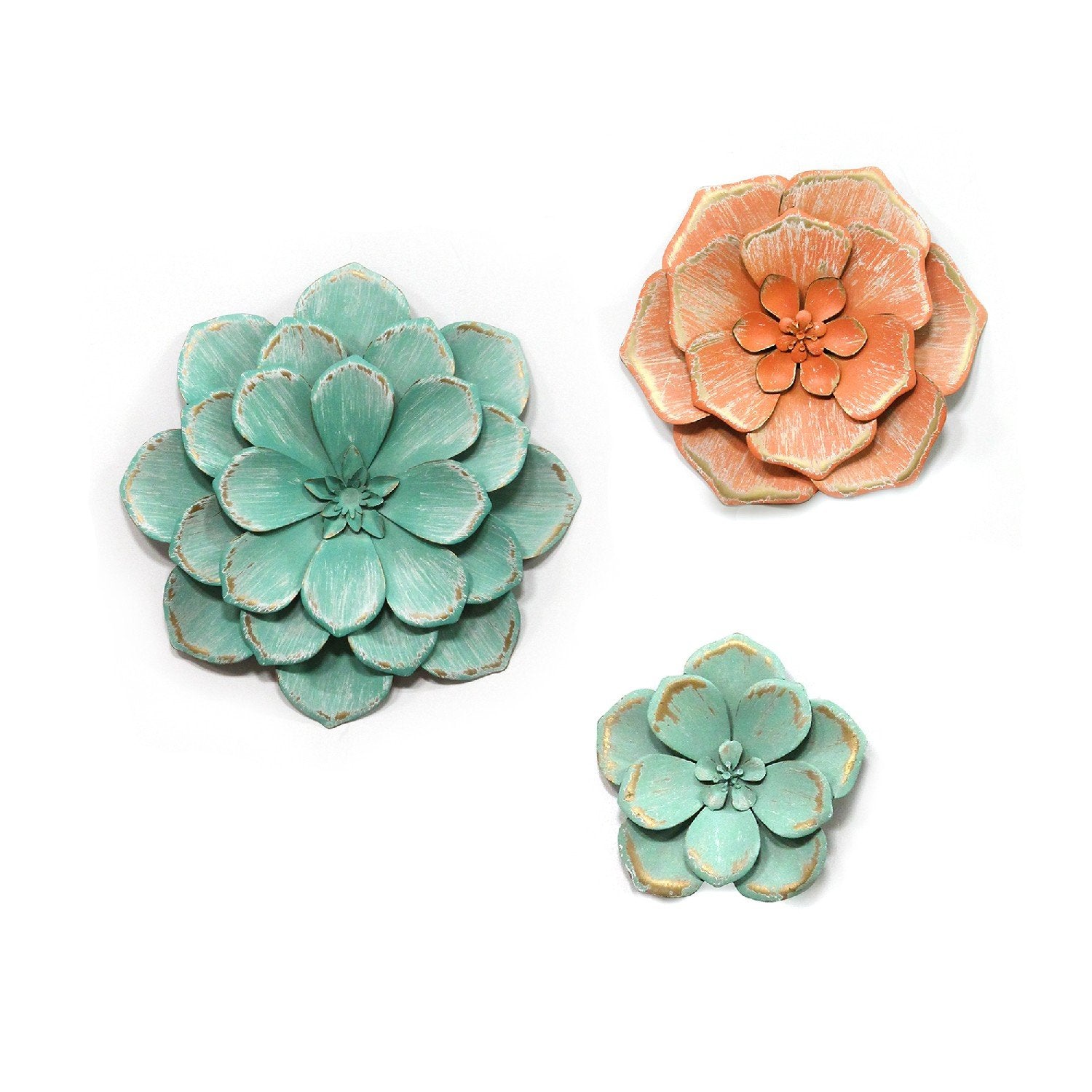S/3 Distressed Stunning Tricolor Metal Flowers
