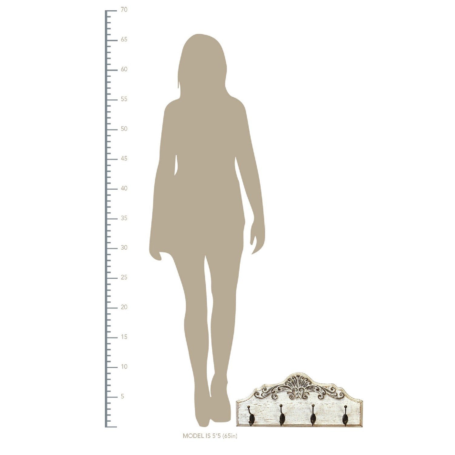 Distressed White wash wood and Bronze Coat Rack