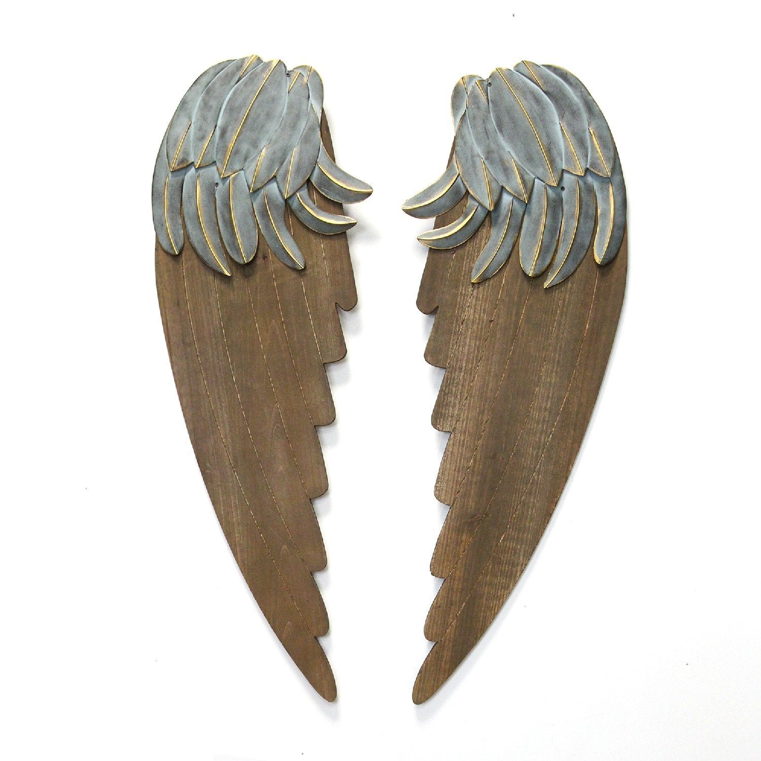 Feathery Carved Wood Angel Wings
