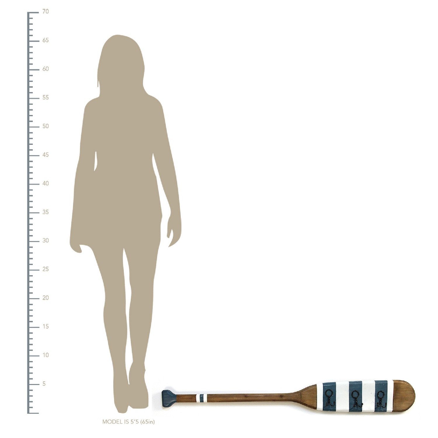 Striped Wood Oar Wall Hanging w/ Hooks