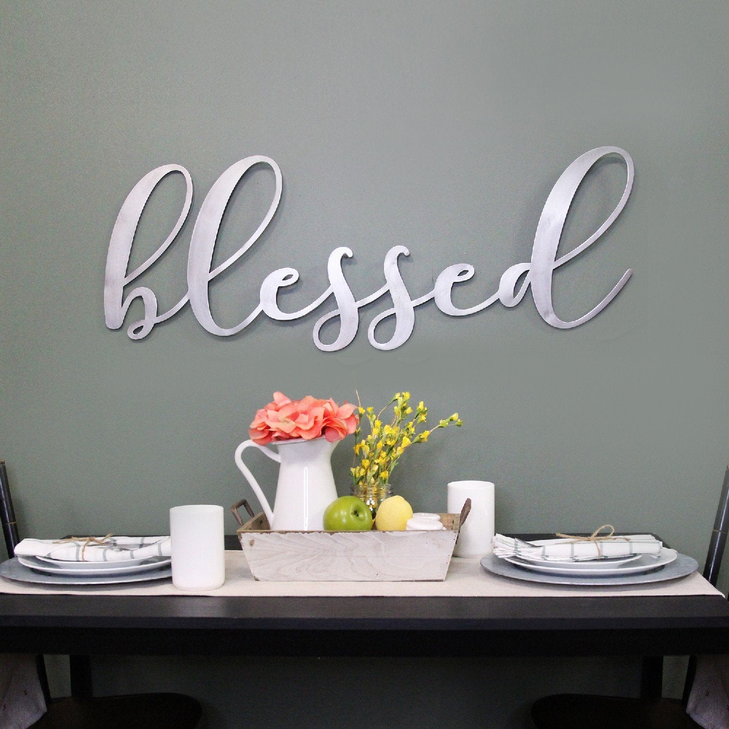Scripted "Blessed" Satin Metal Wall Decor