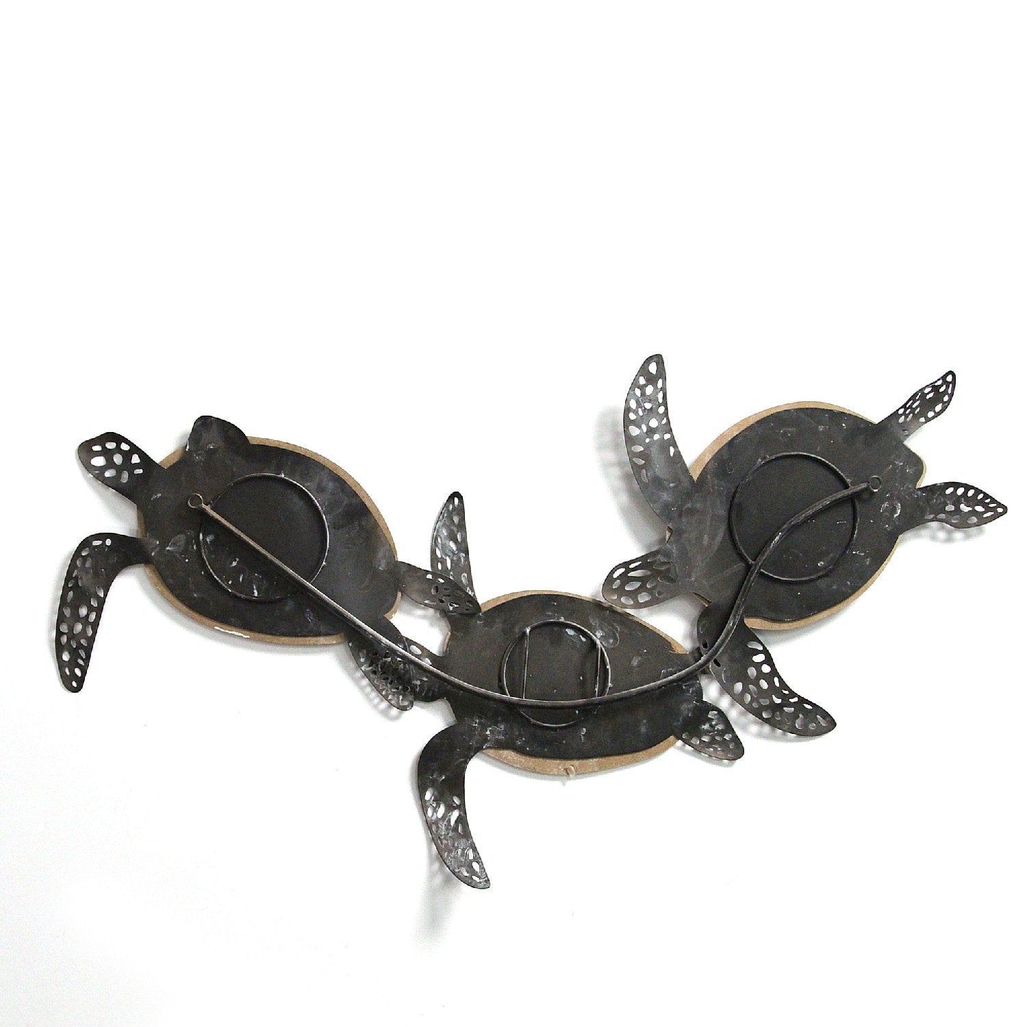 Shimmering Metal & Carved Wooden Turtle Wall Decor