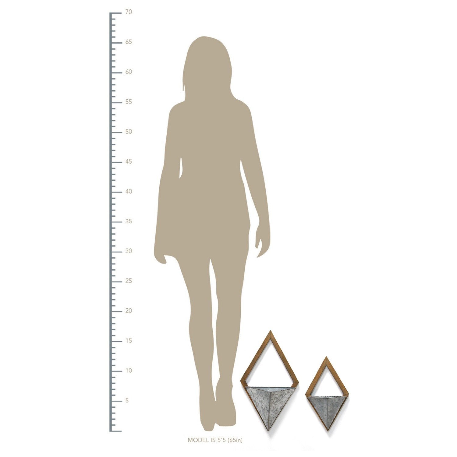 S/2 Diamond Wood & Metal Wall Planters