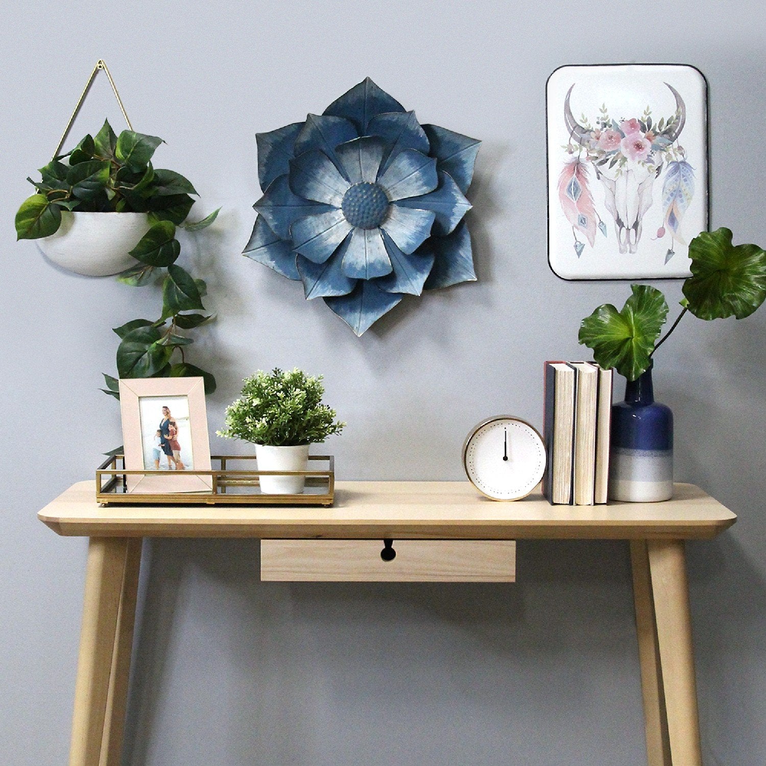 Pastel Boho Cow Metal Wall Decor