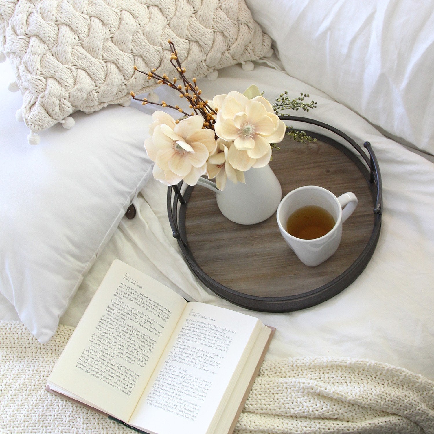 12" Round Metal Frame & Wood Tray