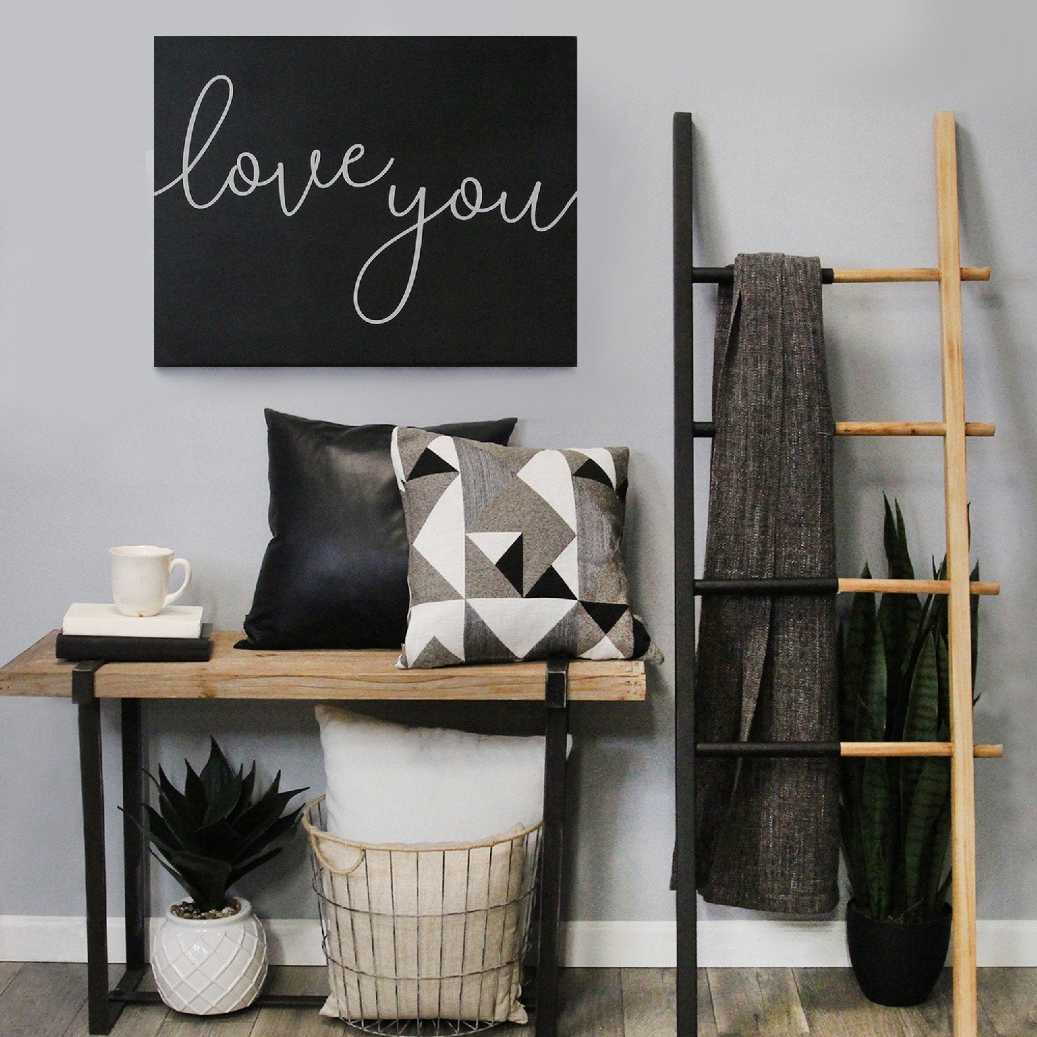 Matte Black Script "Love You" Wall Decor