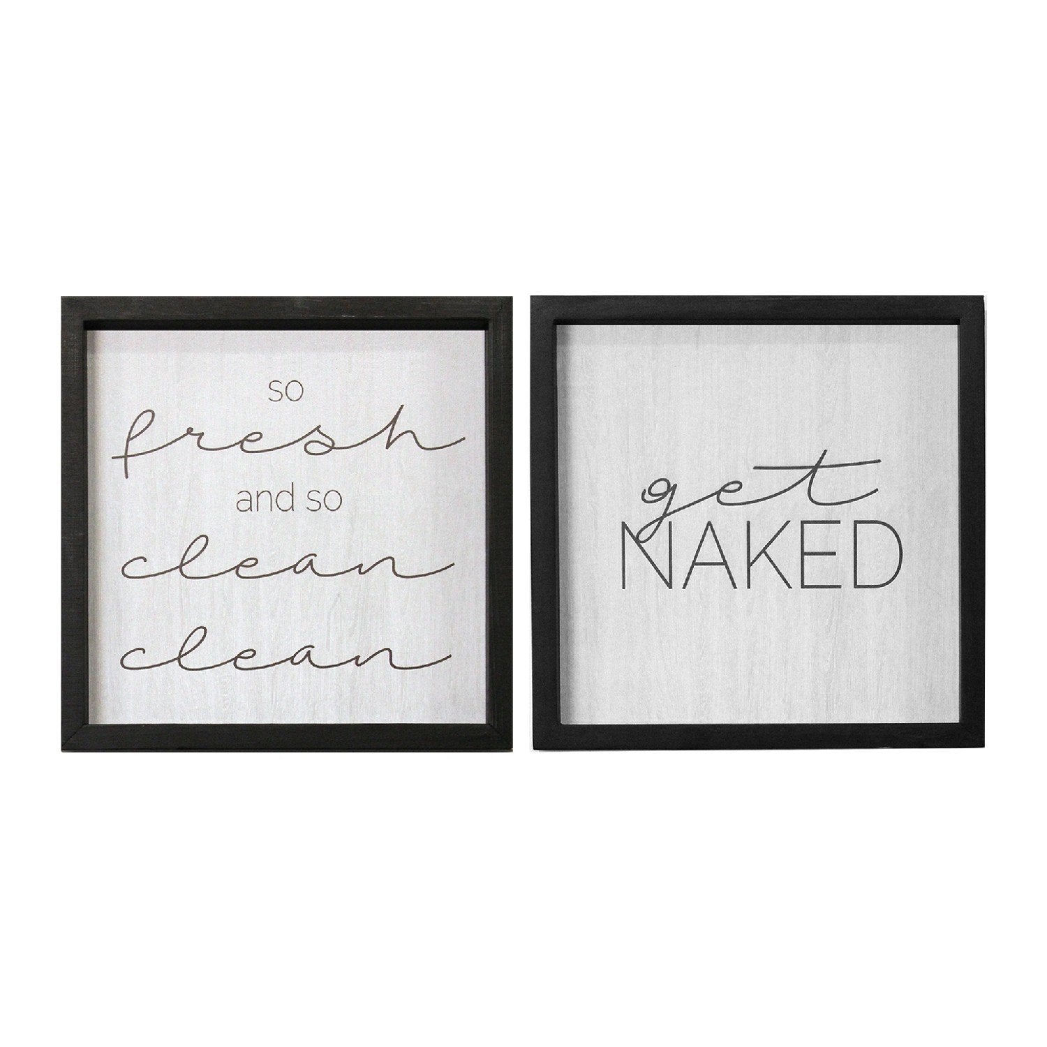 Set of 2 Get Naked  Black Wood Framed Wall Art