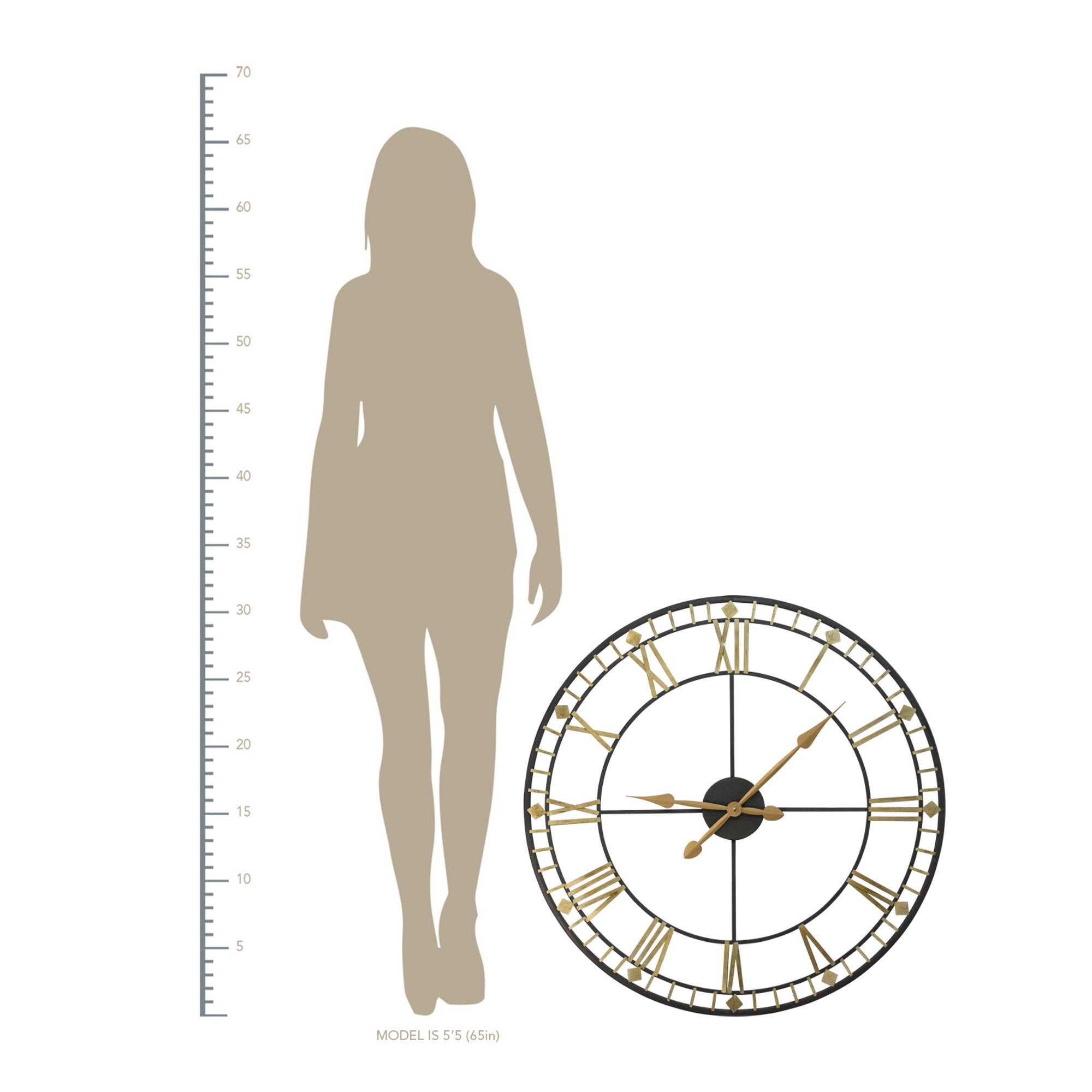 Oversized 31.5" Vintage Style Metal Wall Clock w/ Black & Gold Numerals