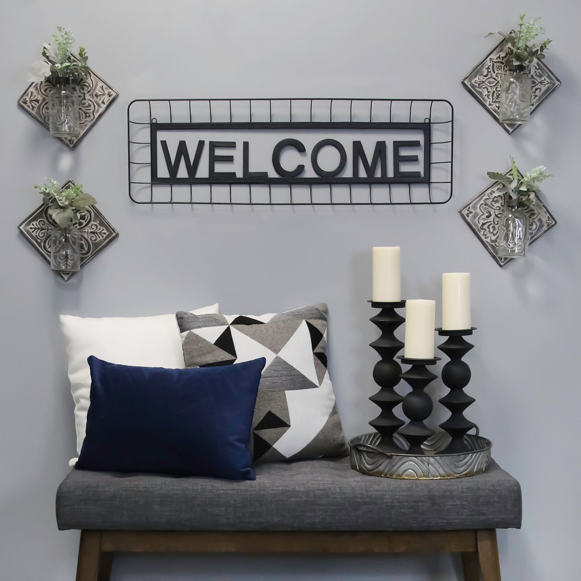 Set of 4 Hanging Glass Vase on Tile Wall Decor