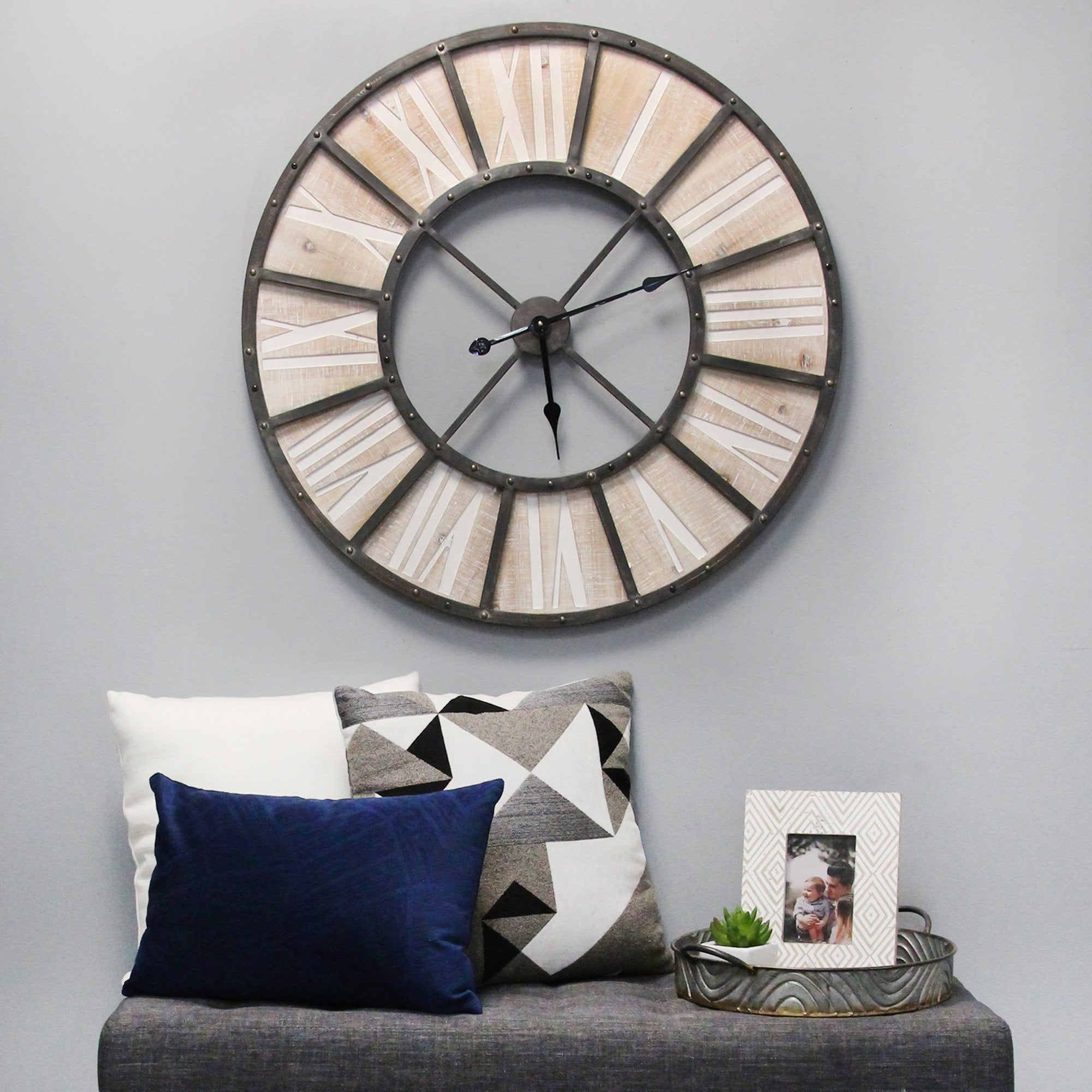 31.50" Oversized Wood & Metal Farmhouse Jackson Wall Clock
