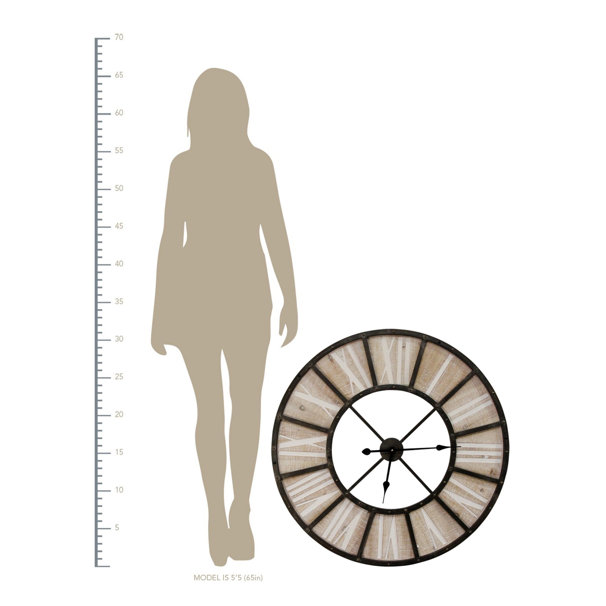 31.50" Oversized Wood & Metal Farmhouse Jackson Wall Clock