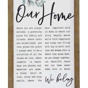 "Our Home" Metal & Wood Framed Wall Art