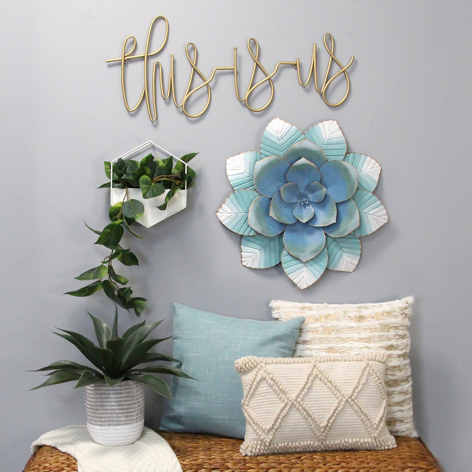 Blue Ombre Metal Flower Wall Decor