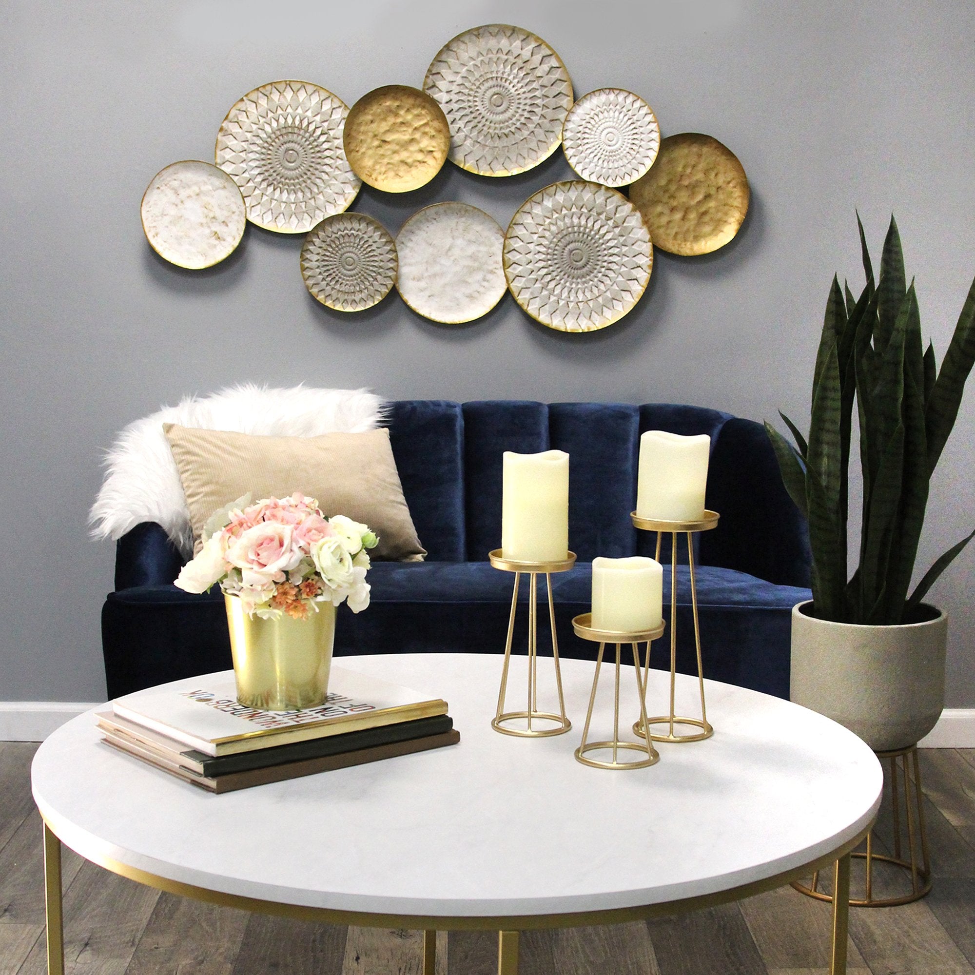 S/3 Gold Finish Mid-Century Candlesticks