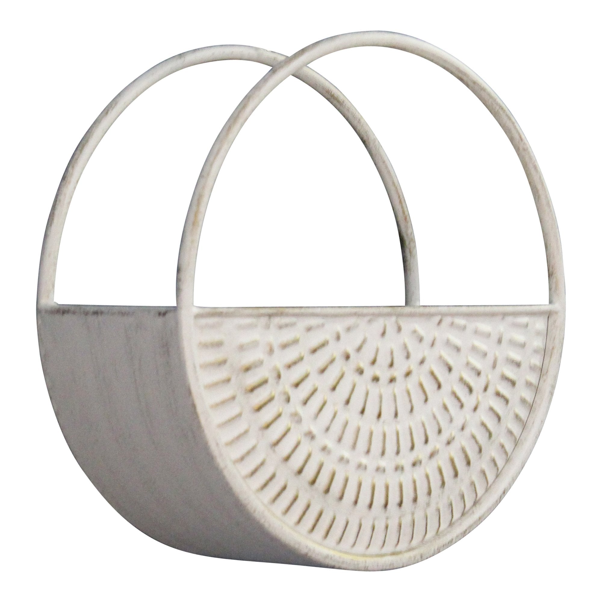 S/3 White Distressed Circle Wall Planters
