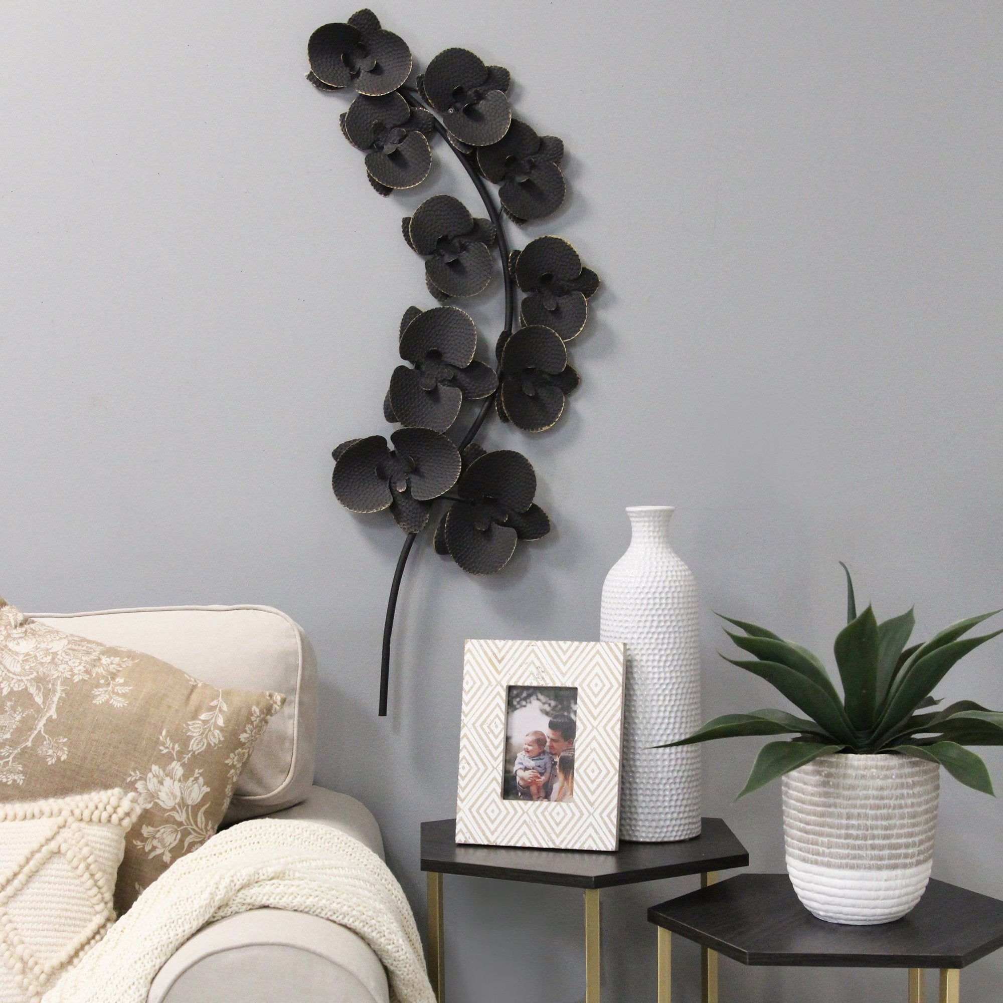Matte Black & Gold Metal Orchids Wall Decor